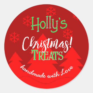 Sticker Rond Flocons de Noël Joyeux Noël label rouge