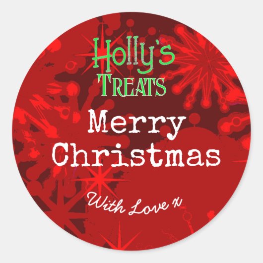 Sticker Rond Flocons de Noël joyeux Noël rouge label (Devant)