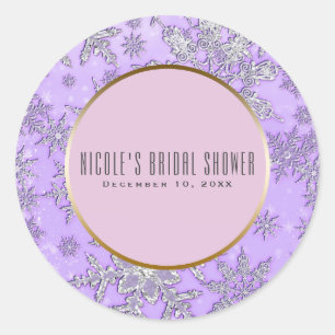 Sticker Rond Flocons violets pour un monde hivernal rose mervei