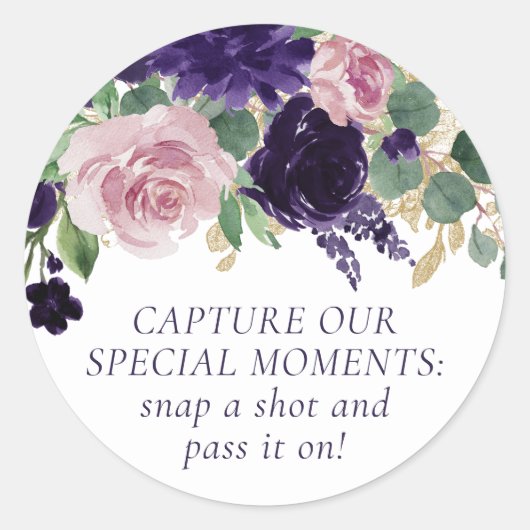 Sticker Rond Floraison | Caméra jetable violet et rose (Devant)