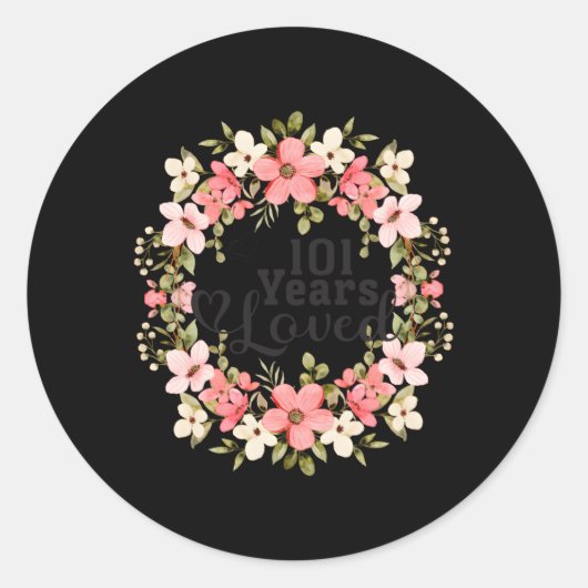 Sticker Rond Floral 101St 101 Ans Maman Amoureuse Grand-mère (Devant)