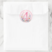 Sticker Rond Floral 4e anniversaire Merci Favoriser quatre cout (Sac)