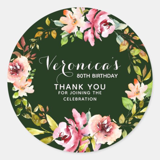 Sticker Rond Floral | 80e anniversaire Merci| Vert (Devant)