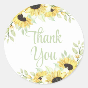 Sticker Rond Floral Aquarelle tournesol Mariage Merci