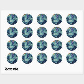 Sticker Rond Floral aux fleurs bleues Abstraites (Feuille)