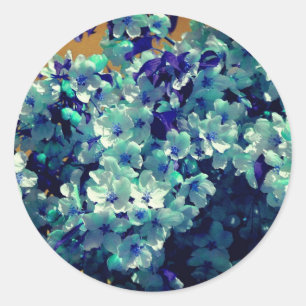 Sticker Rond Floral aux fleurs bleues Abstraites