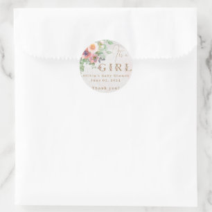 Sticker Rond Floral Baby Girl Douche Party