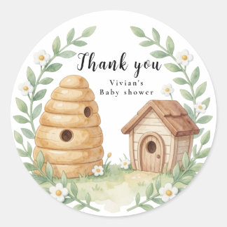 Sticker Rond Floral Beehives and little Bee Thank You