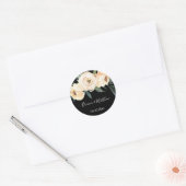 Sticker Rond Floral Beige Noir Aquarelle Mariage Faveurs (Enveloppe)