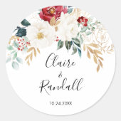 Sticker Rond Floral blanc bordeaux or (Devant)