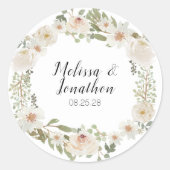 Sticker Rond Floral blanc Élégant Mariage romantique (Devant)