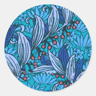 Sticker Rond Floral bleu ancien Boho moderne