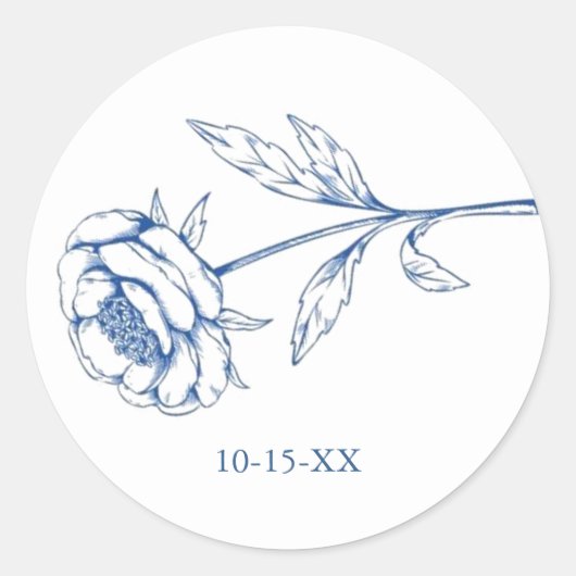 Sticker Rond Floral bleu chic avec date Mariage (Devant)