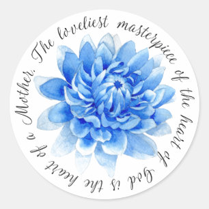Sticker Rond Floral bleu   Coeur de la mère   Citation du Coeur