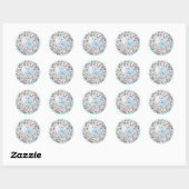 Sticker Rond Floral bleu et Mariage de cristaux (Feuille)