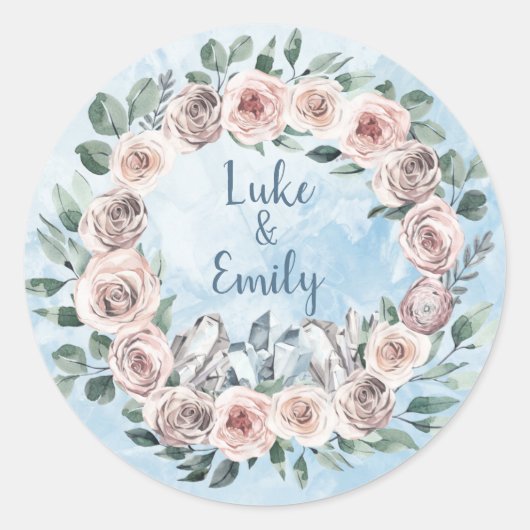 Sticker Rond Floral bleu et Mariage de cristaux (Devant)