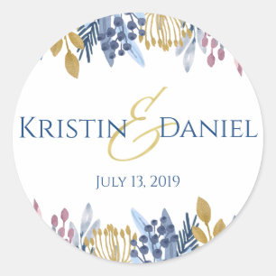 Sticker rond Floral Bleu et Or