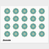 Sticker Rond Floral bleu Mandala Jaune Turquoise (Feuille)