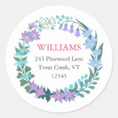 Sticker Rond Floral Blue Flower Wreath Adresse de retour (Devant)