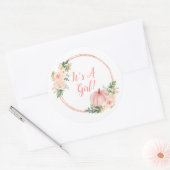 Sticker Rond Floral Blush rose Citrouille C'est une fille (Enveloppe)