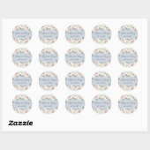 Sticker Rond Floral Blush White Peony Dusty Blue Mariage (Feuille)