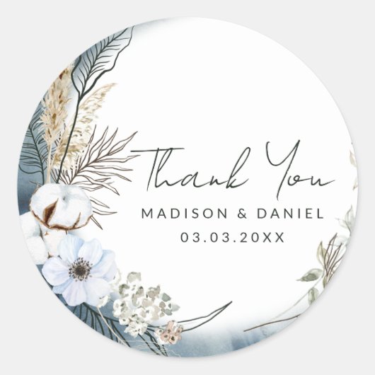 Sticker Rond Floral Boho blanc et beige (Devant)