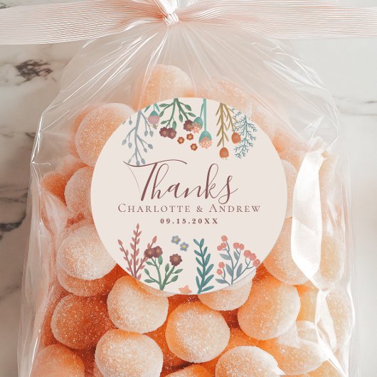 Sticker Rond Floral Boho Fleur sauvage mariage Faveur