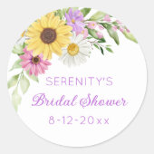 Sticker Rond Floral Boho Sunflower Daisy Bridal Shower (Devant)