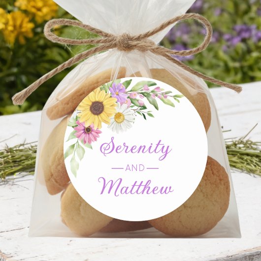 Sticker Rond Floral Boho Sunflower Daisy Garden Wedding