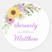 Sticker Rond Floral Boho Sunflower Daisy Garden Wedding (Devant)