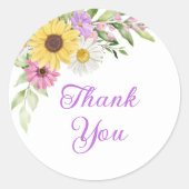 Sticker Rond Floral Boho Sunflower Daisy Wedding Thank You (Devant)