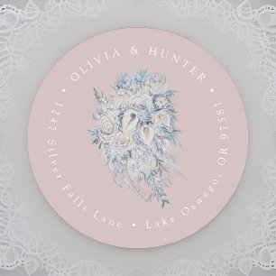 Sticker Rond Floral Bouquet Mariage Couple Names Adresse de ret