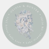 Sticker Rond Floral Bouquet Mariage Couple Names Adresse de ret (Devant)