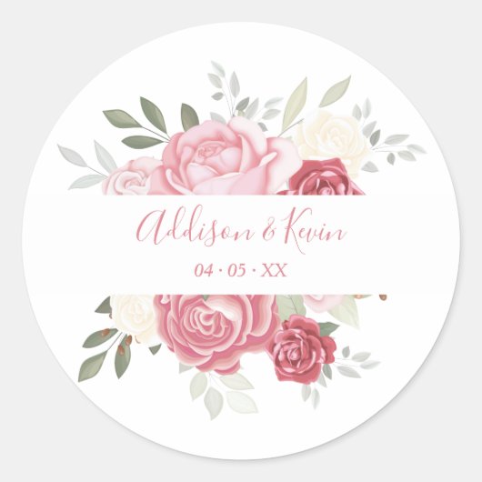 Sticker Rond Floral Bouquet Pink Shades Wedding (Devant)