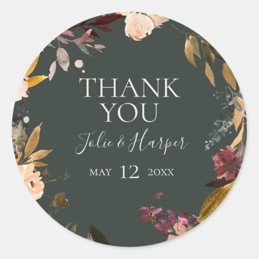 Sticker Rond Floral Bourgogne | Green Merci Wedding Favor (Devant)