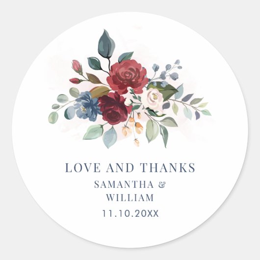 Sticker Rond Floral Bourgogne Mariage de verdure (Devant)