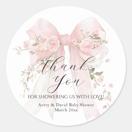 Sticker Rond Floral Bow Elegant Flower Girl Baby Shower (Devant)