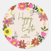 Sticker Rond Floral Bunny Happy Easter Spring Gift (Devant)