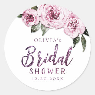Sticker Rond Floral burgundy violet parties scintillant nuptial