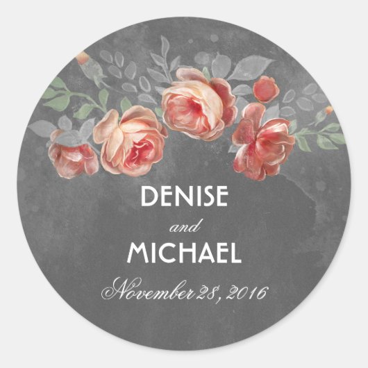 Sticker Rond Floral Chalkboard Rustique Mariage (Devant)