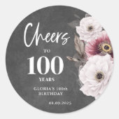 Sticker Rond Floral Cheers to 100th Birthday (Devant)