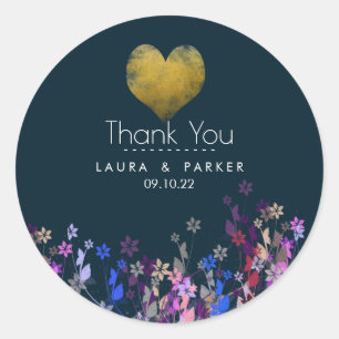 Sticker Rond Floral Chic Girly Merci Amour Mariage
