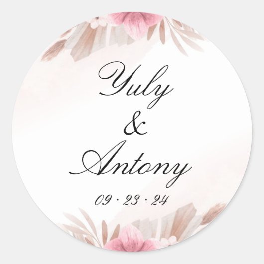 Sticker Rond Floral Chic Moderne Rose et Champagne (Devant)