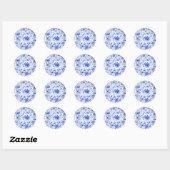 Sticker Rond Floral Chinoiserie bleu et blanc (Feuille)