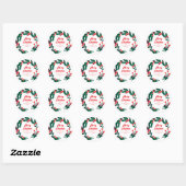Sticker Rond Floral Christmas Wreath Nom de famille (Feuille)