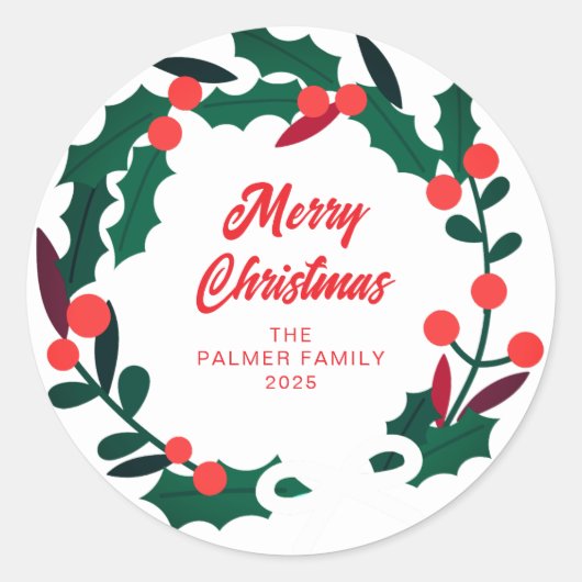 Sticker Rond Floral Christmas Wreath Nom de famille (Devant)
