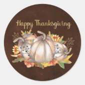 Sticker Rond Floral Citrouille blanc de Thanksgiving (Devant)