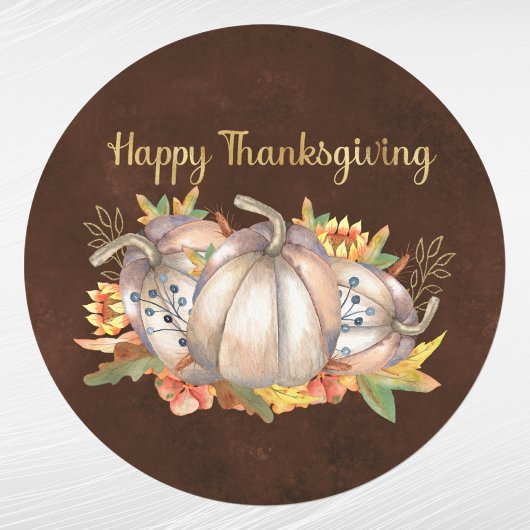 Sticker Rond Floral Citrouille blanc de Thanksgiving