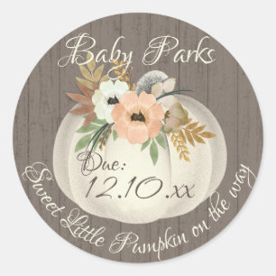 Sticker Rond Floral citrouille orange et blanc