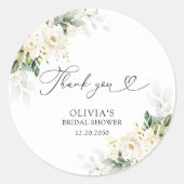 Sticker rond Floral Classal Roses Blanches (Devant)